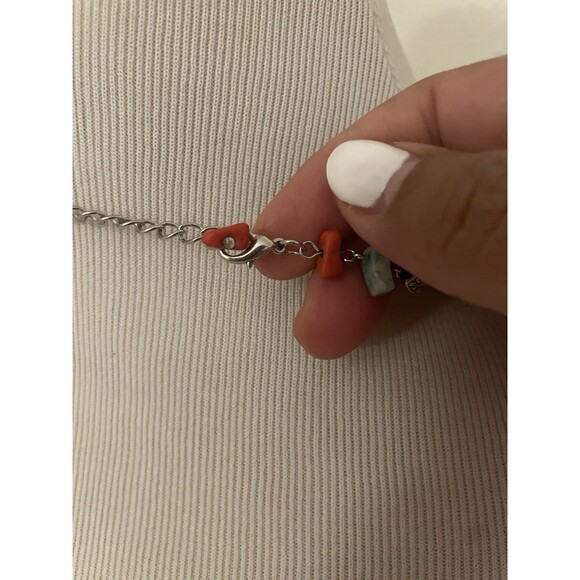 Vintage Beaded Necklace Red And Turquoise Beads Pendant - Picture 6 of 6